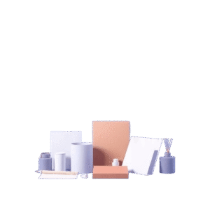 smooth gradient transition, stationery products, blue violet background, gentle soft light, diffused shadows, seamless color blending